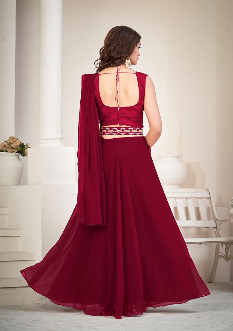 Maroon Embroidered Art Silk Lehenga Set