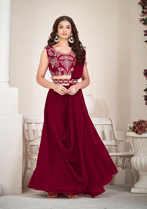 Maroon Embroidered Art Silk Lehenga Set