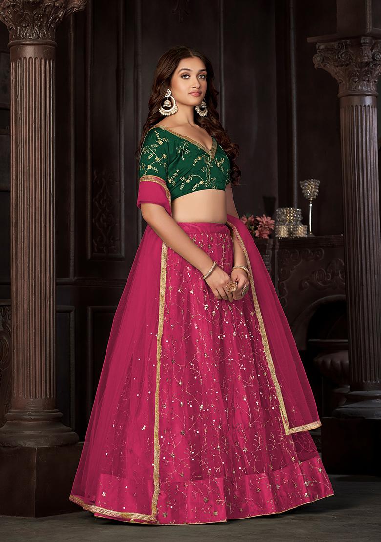 Green Embroidered Art Silk Lehenga Set