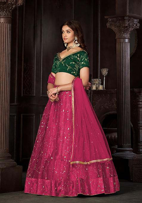 Green Embroidered Art Silk Lehenga Set