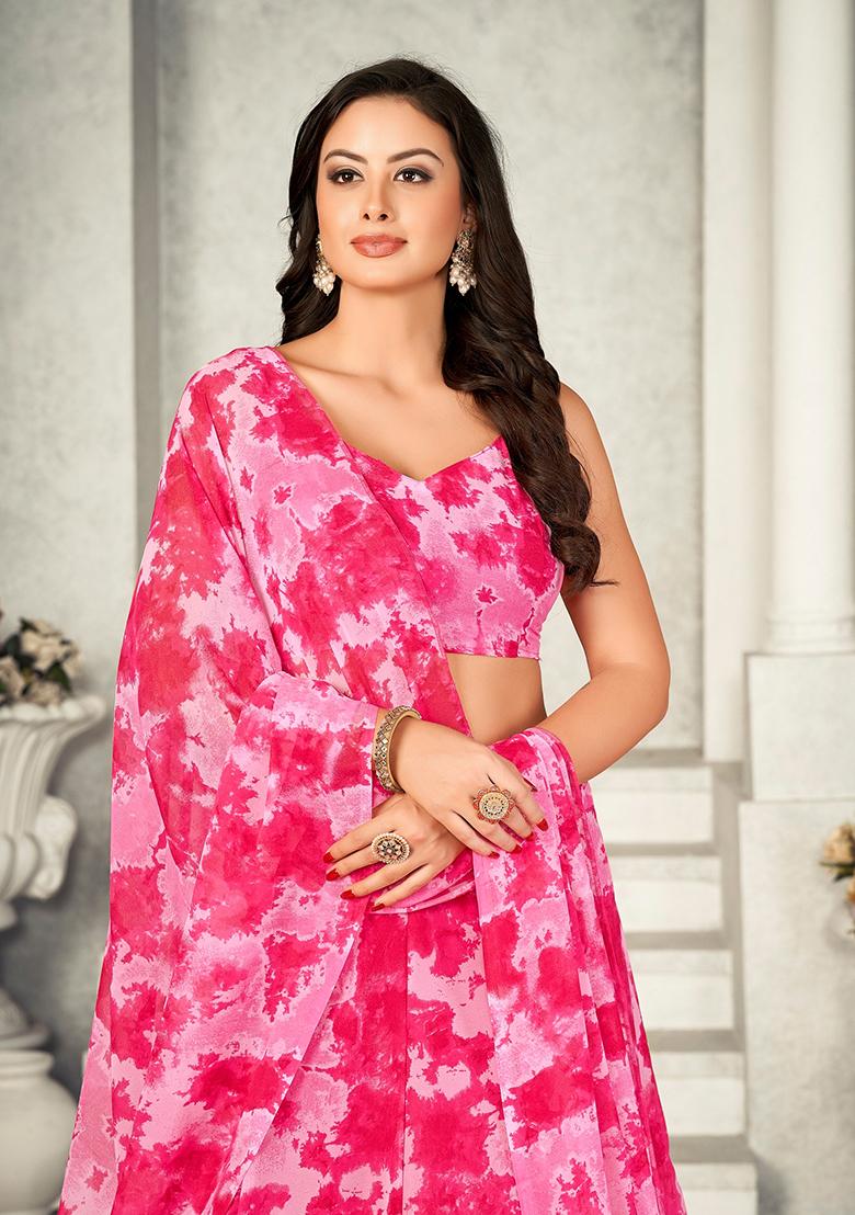 Pink Printed Georgette Lehenga Set