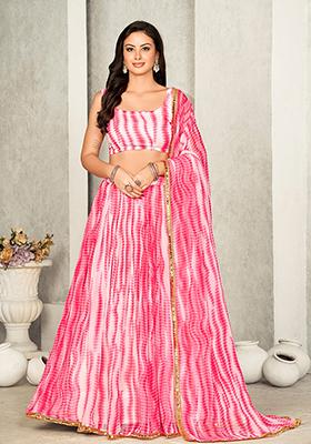 Pink Printed Georgette Lehenga Set