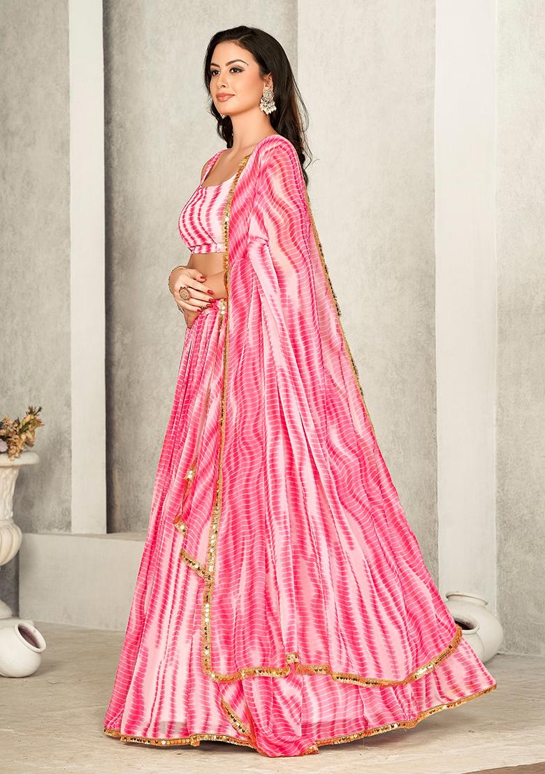 Pink Printed Georgette Lehenga Set