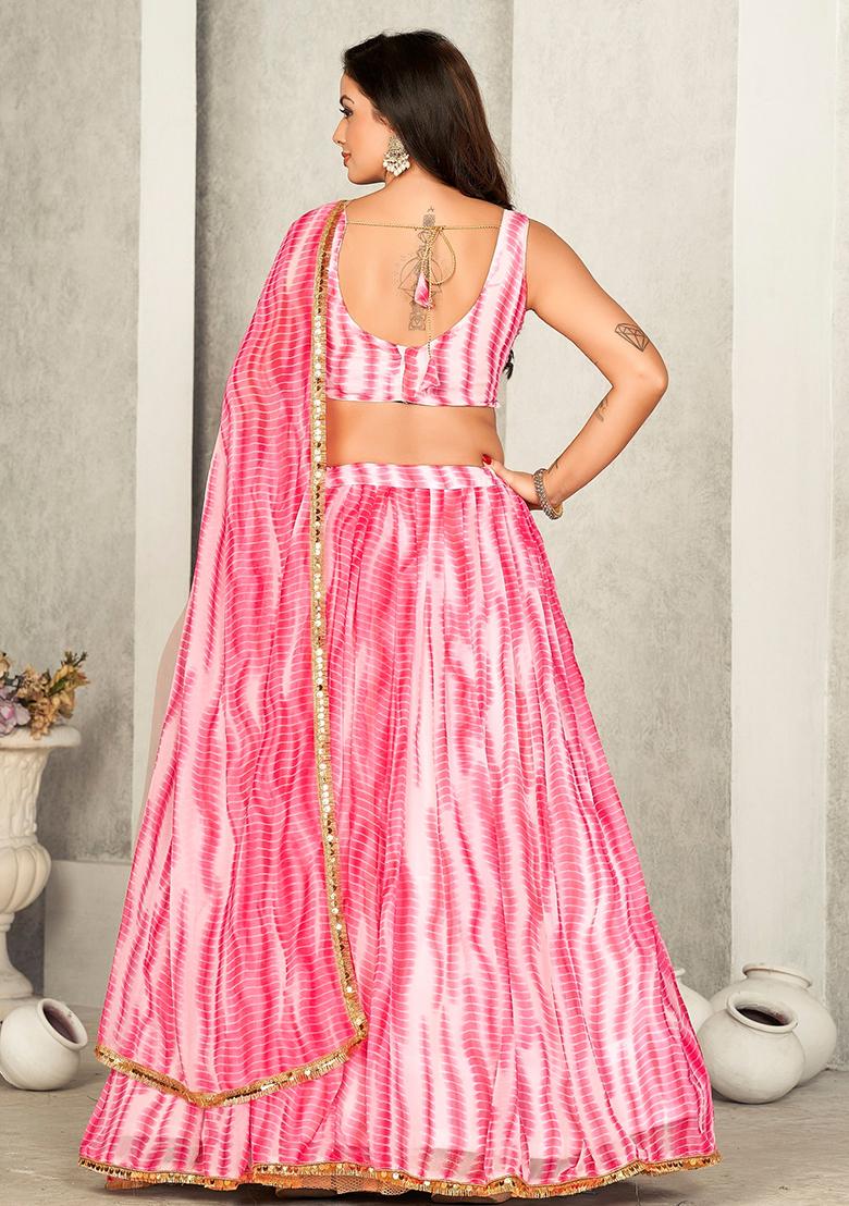 Pink Printed Georgette Lehenga Set