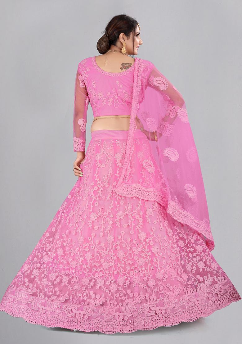 Baby Pink Embroidered Net Lehenga Set