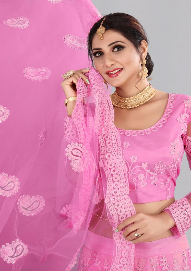 Baby Pink Embroidered Net Lehenga Set