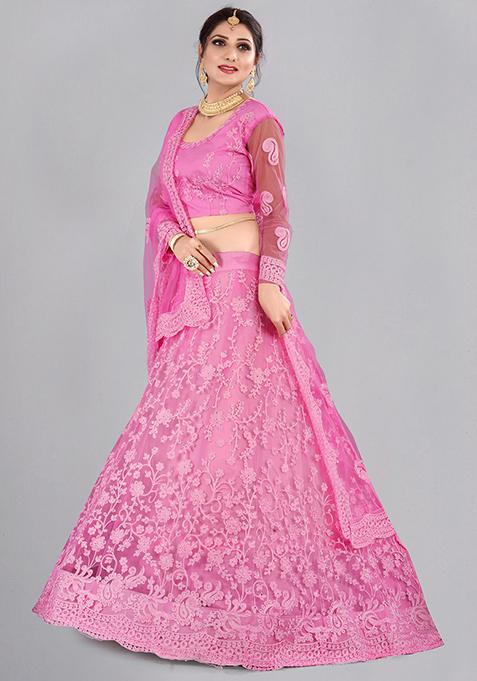 Baby Pink Embroidered Net Lehenga Set