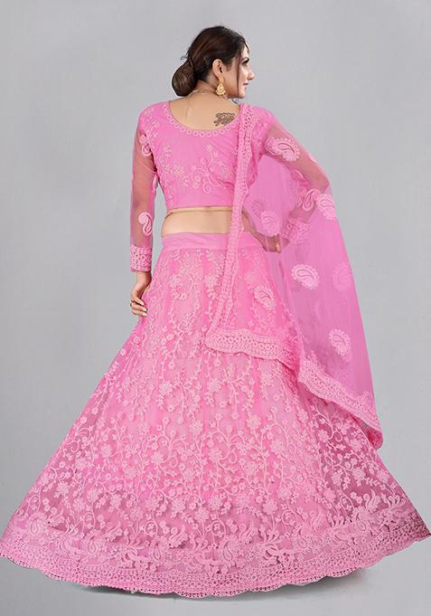 Baby Pink Embroidered Net Lehenga Set