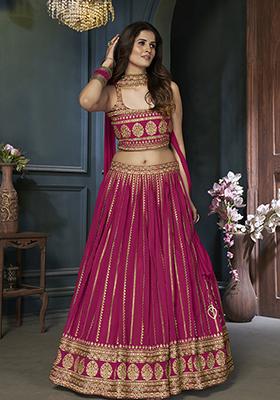 Pink Embroidered Georgette Lehenga Set