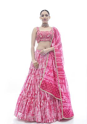 Pink Thread Work Poly Georgette Lehenga Set