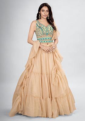 Taupe Embroidered Poly Chiffon Lehenga Set