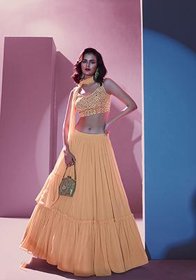 Yellow Embroidered Poly Georgette Lehenga Set