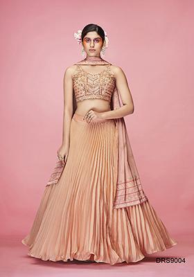 Orange Embroidered Art Silk Lehenga Set