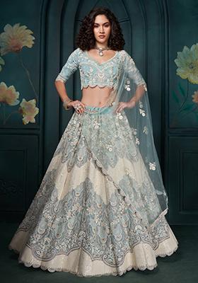 Sky Blue Embroidered Georgette Lehenga Set