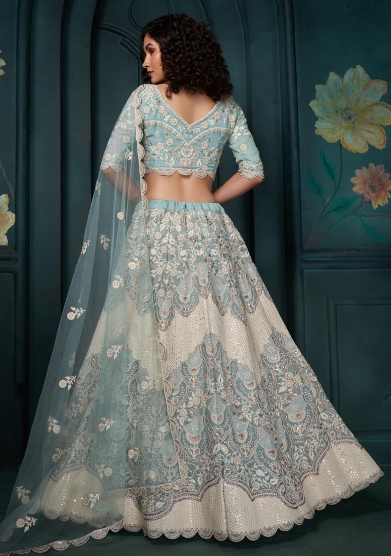 Sky Blue Embroidered Georgette Lehenga Set