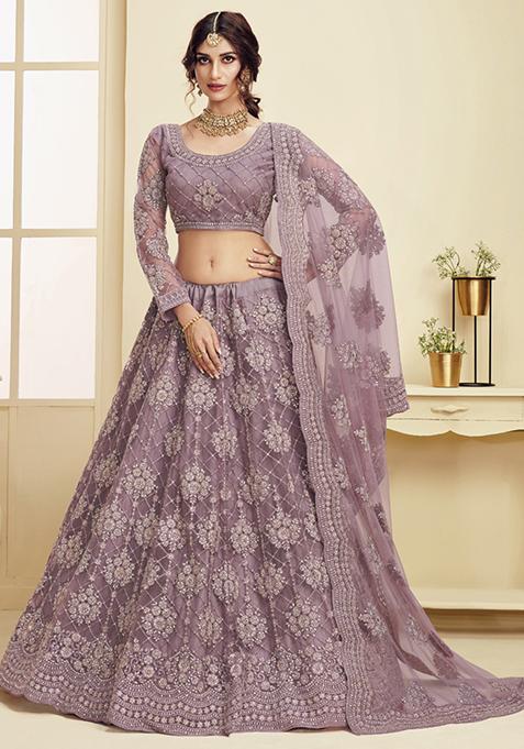 Onion Pink Sequin Embroidered Net Lehenga Set