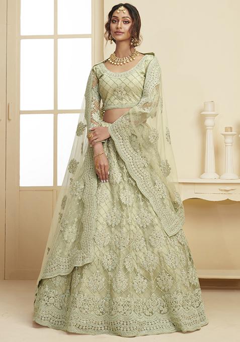 Mint Green Sequin Embroidered Net Lehenga Set