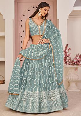 Sky Blue Embroidered Net Lehenga Set