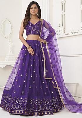 Purple Embroidered Net Lehenga Set