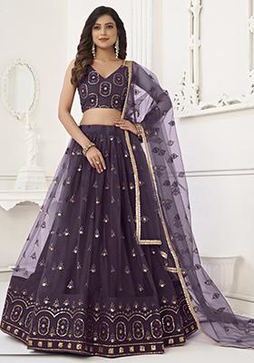 Wine Embroidered Net Lehenga Set