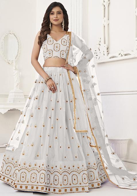 White Embroidered Net Lehenga Set