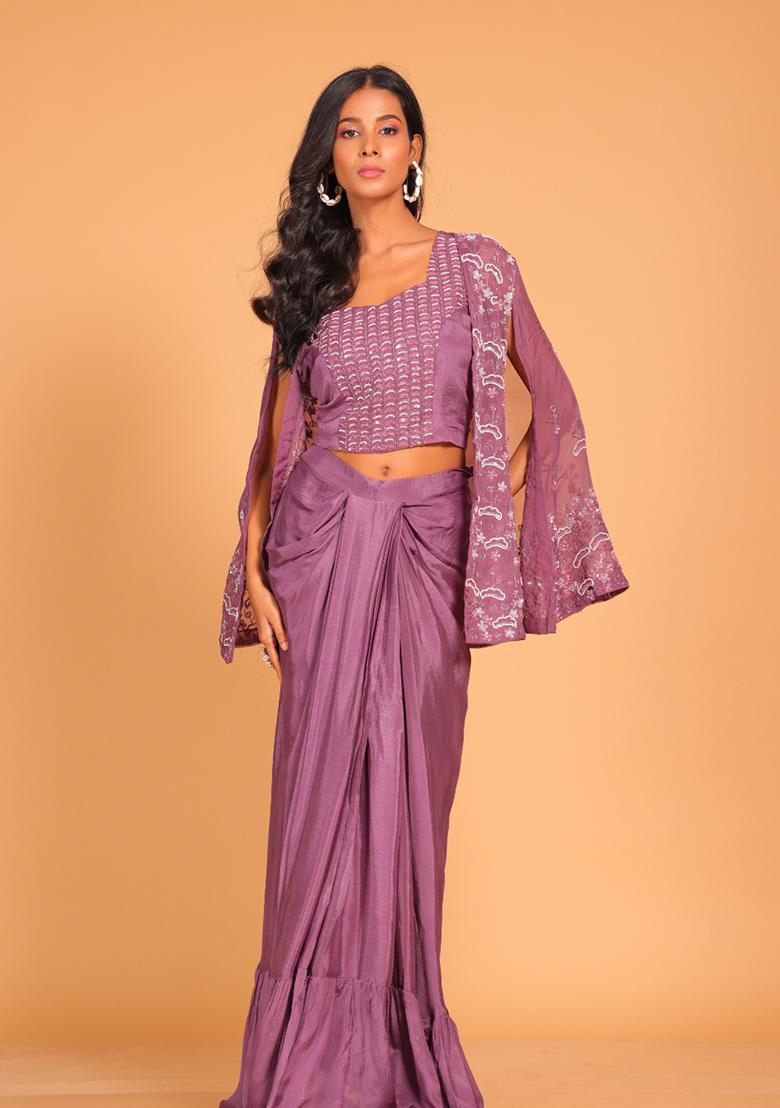 Multicolour Embroidered Poly Chiffon Jacket Set - Indya