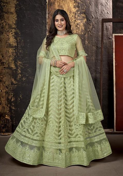 Lemon Embroidered Net Lehenga Set