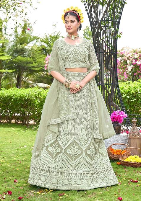 Pista Embroidered Net Lehenga Set