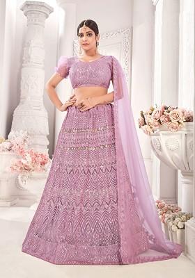 Purple Embroidered Net Lehenga Set