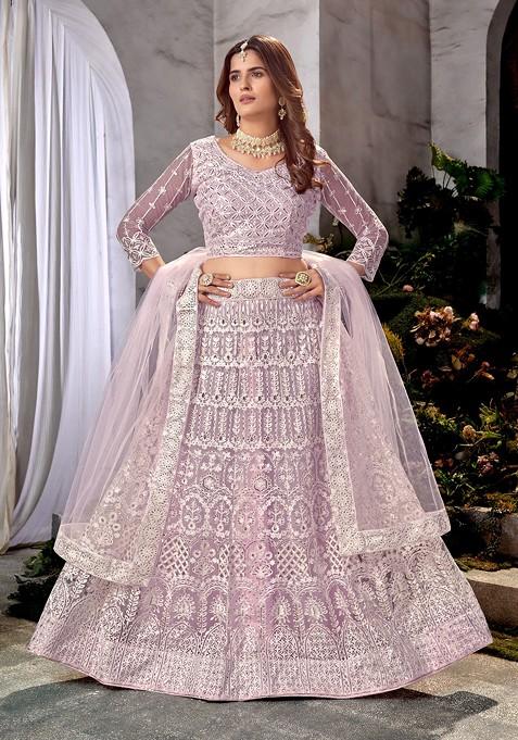 Lavender Embroidered Net Lehenga Set