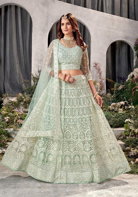 Pista Embroidered Net Lehenga Set