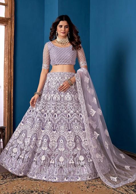 Lavender Embroidered Net Lehenga Set