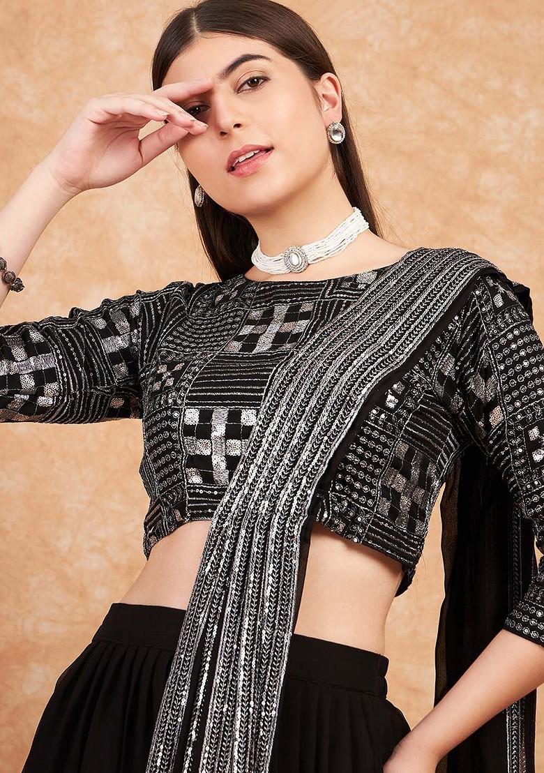 Black Sequin Embroidered Flared Lehenga Set With Dupatta