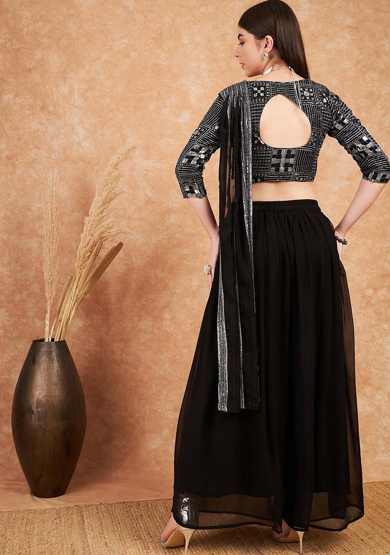 Black Sequin Embroidered Flared Lehenga Set With Dupatta