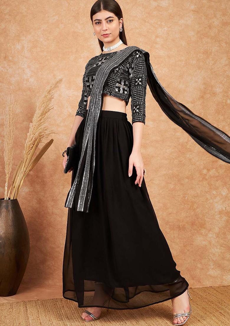 Black Sequin Embroidered Flared Lehenga Set With Dupatta
