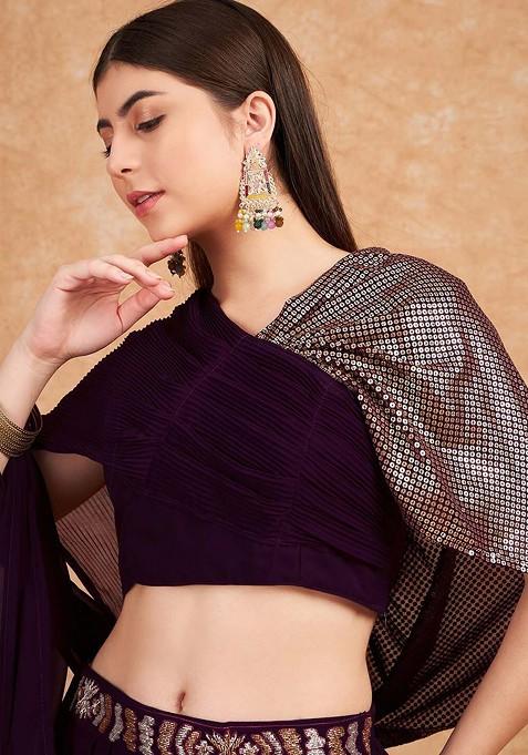 Purple Embroidered Lehenga Set — view on Indya