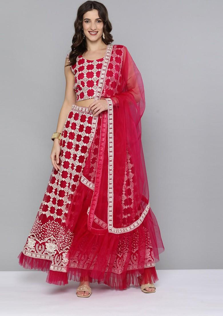 Pink And White Thread Work Lehenga Set With Dupatta