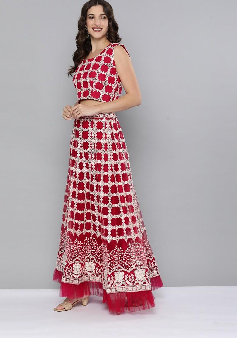 Pink And White Thread Work Lehenga Set With Dupatta