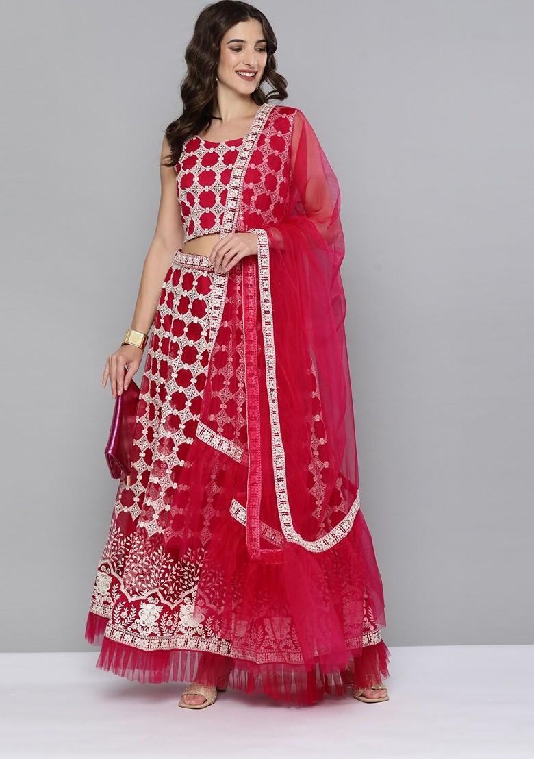 Pink And White Thread Work Lehenga Set With Dupatta