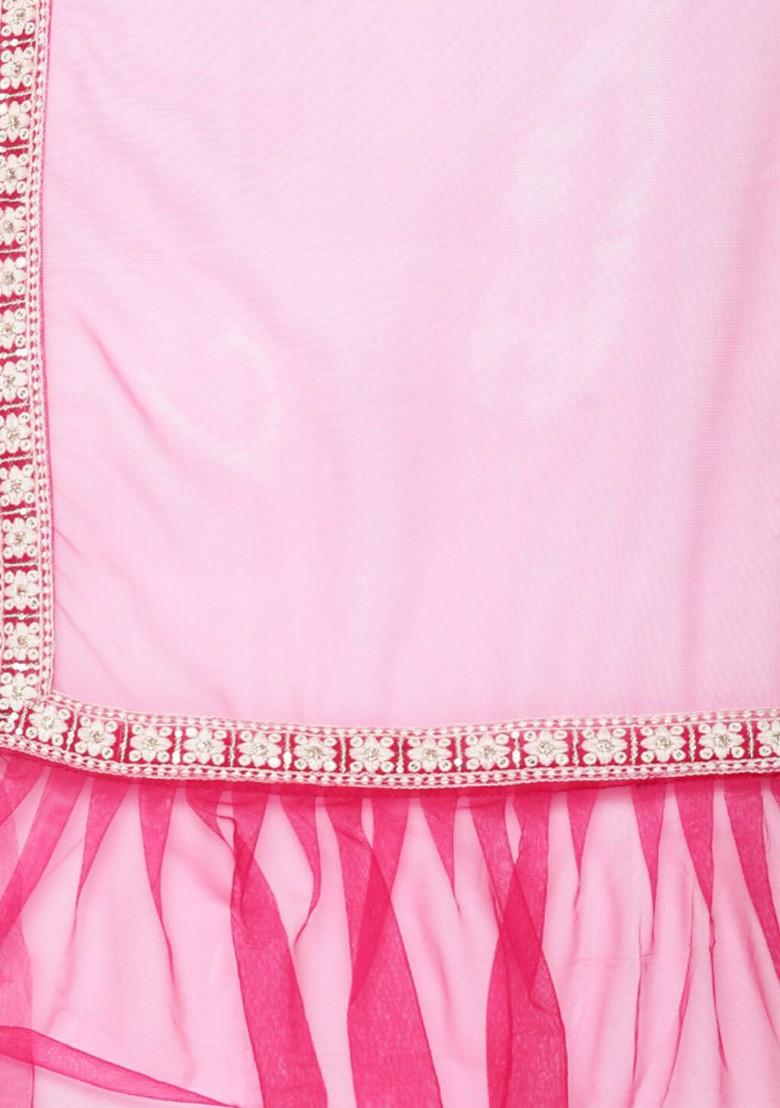 Pink And White Thread Work Lehenga Set With Dupatta