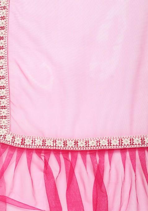 Pink And White Thread Work Lehenga Set With Dupatta