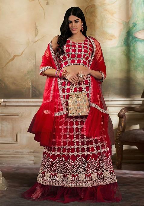 Pink Sequin Embroidered Lehenga Set With Dupatta