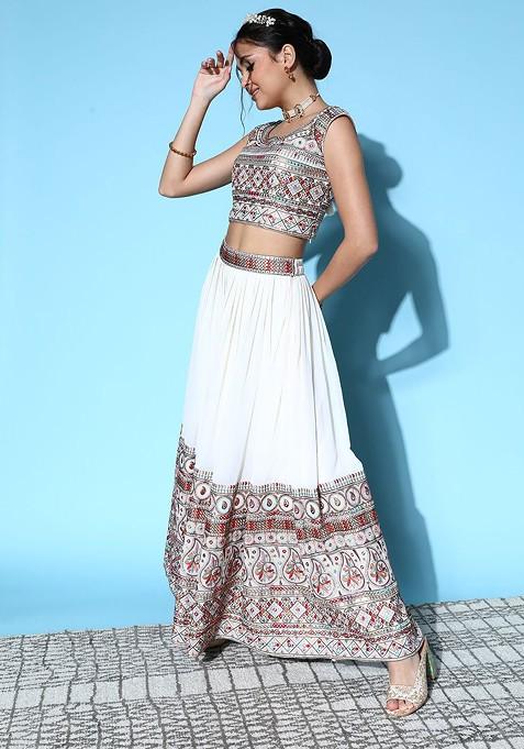 Off White Sequin Embroidered Lehenga Set With Dupatta