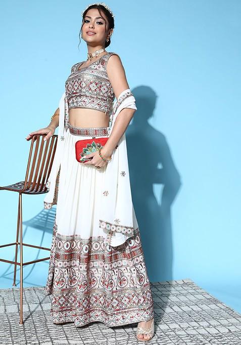 Off White Sequin Embroidered Lehenga Set With Dupatta