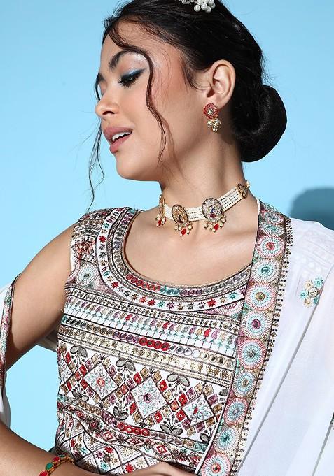 Off White Sequin Embroidered Lehenga Set With Dupatta