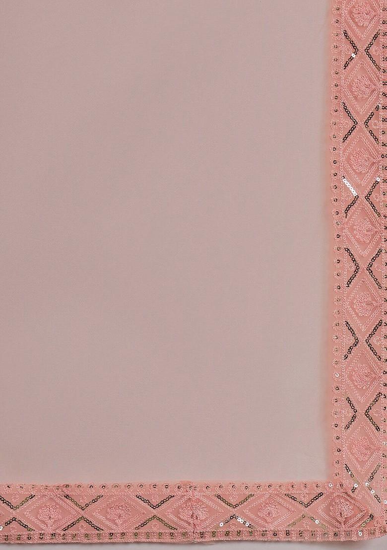 Peach Sequin Embroidered Net Lehenga Set With Dupatta