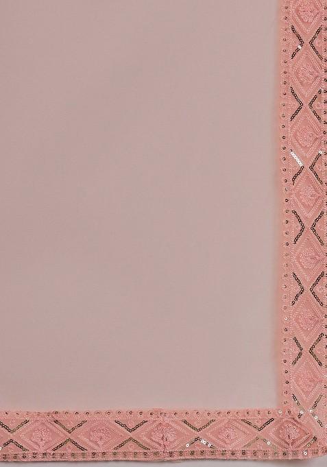 Peach Sequin Embroidered Net Lehenga Set With Dupatta