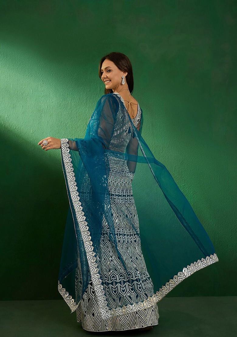 Green Sequin Embroidered Lehenga With Blouse And Dupatta