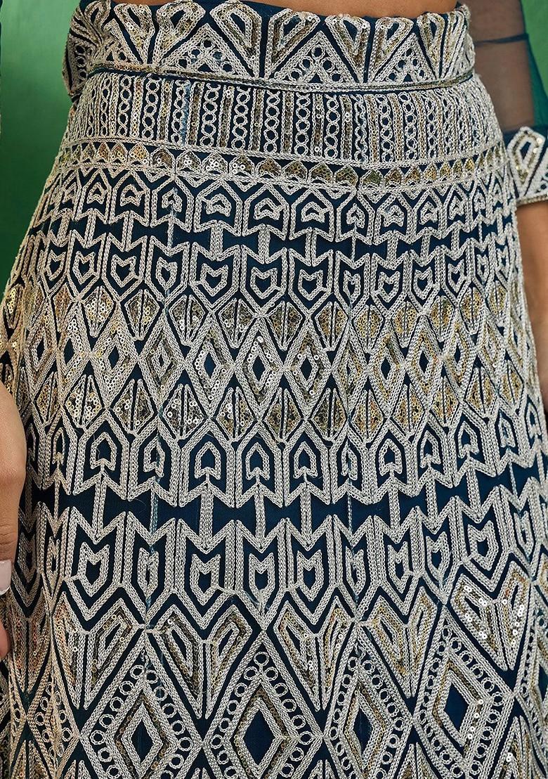 Green Sequin Embroidered Lehenga With Blouse And Dupatta