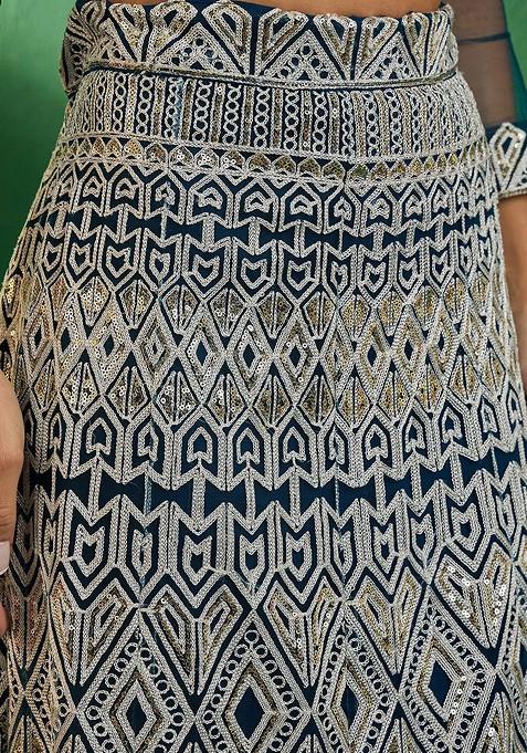 Green Sequin Embroidered Lehenga With Blouse And Dupatta